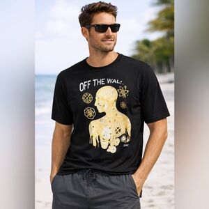 NWT Men's Vans Black Tee with Yellow Atomic Design